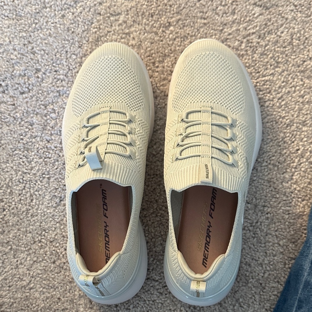 Skechers Women’s Light Cream Knit Sneakers